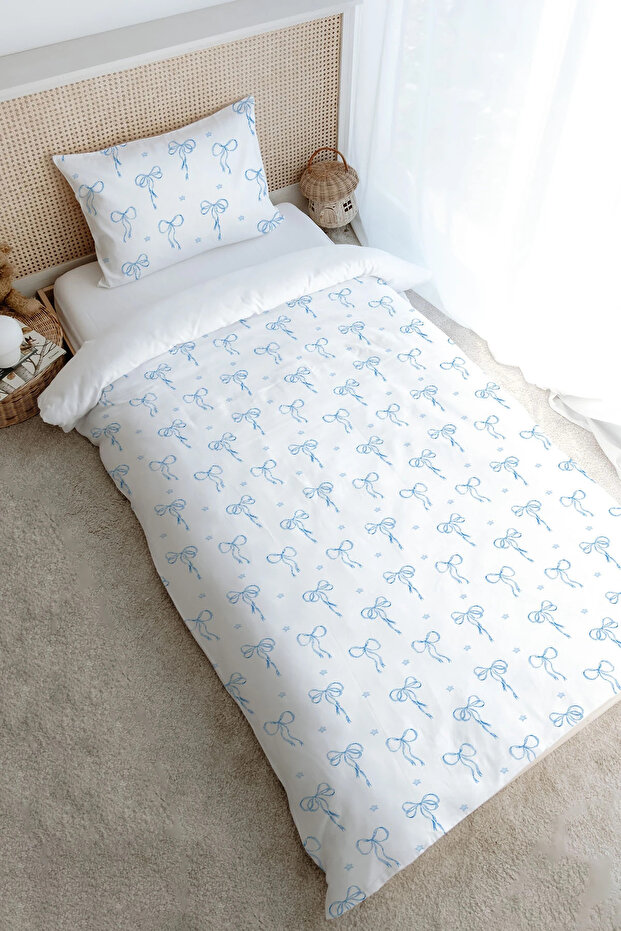 Single Duvet Cover Set (Without Sheets) 160X220 cm - Pureline Series - Blue Daint Bow