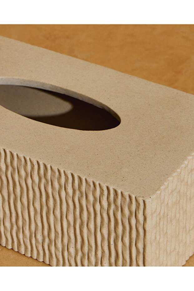 غطاء علبة مناديل مستطيل الشكل بلون بيج مموج مضلّع - 3