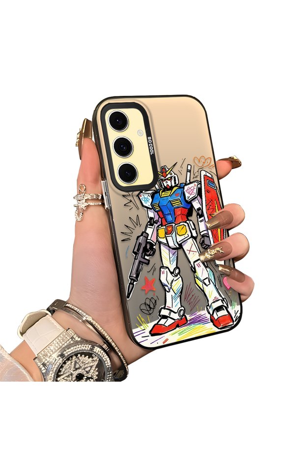 Samsung Galaxy S24 Fe Compatible Hard Acrylic Back Silicone Edge Lens Protection Mechanical Robot Pattern Case