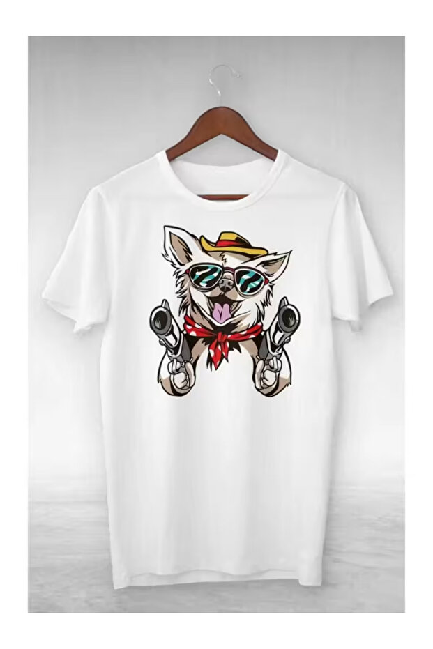 Unisex "Armed Funny Tiny Dog" Printed T-Shirt -Modern Style