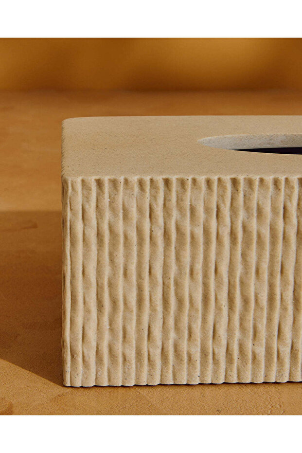 غطاء علبة مناديل مستطيل الشكل بلون بيج مموج مضلّع - 4