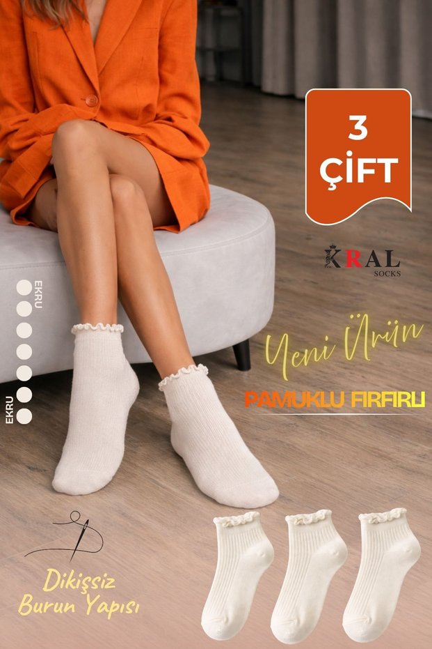 3 Pairs of Cotton Ruffled Women's Booties Socks – Stitch-Free Toe