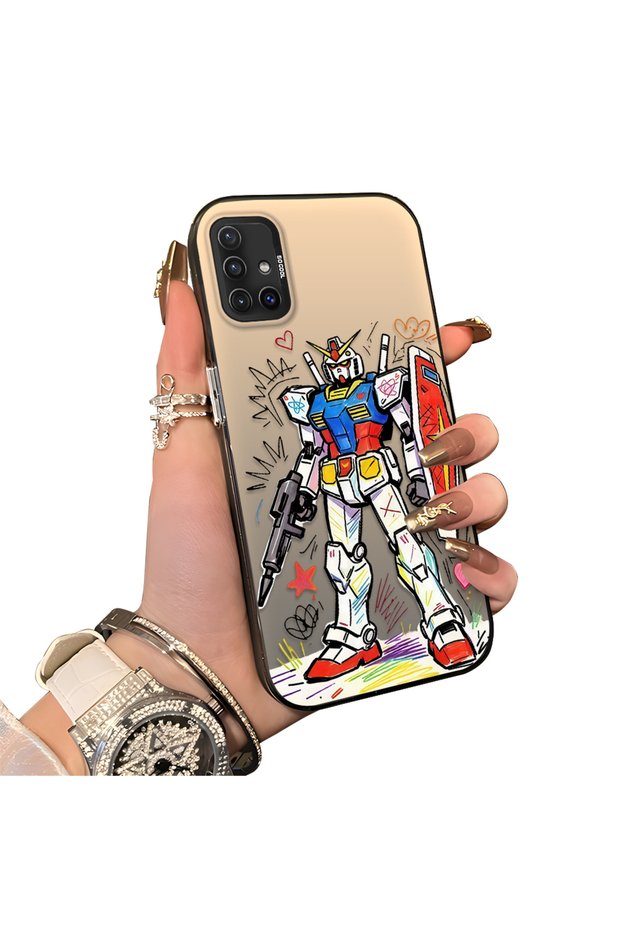 Samsung Galaxy A51 4g Compatible Hard Acrylic Back Silicone Edge Lens Protection Mechanical Robot Pattern Case