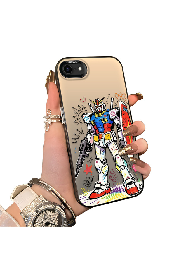 iPhone 7/8/Se 2020 2022 Compatible Hard Acrylic Back Silicone Edge Lens Protection Mechanical Robot Pattern Case