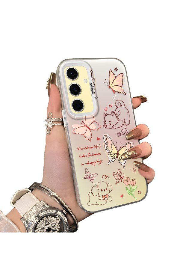 Samsung Galaxy S24 Fe Compatible Hard Acrylic Back Silicone Edge Lens Protection Stylish Print Case