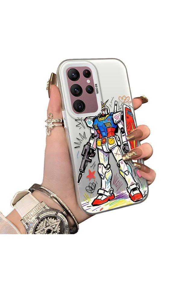 Samsung Galaxy S22 Ultra Compatible Hard Acrylic Back Silicone Edge Lens Protection Mechanical Robot Pattern Case