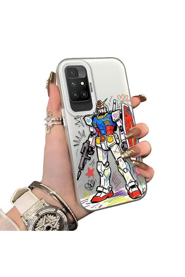 Xiaomi Redmi 10 4g Compatible Hard Acrylic Back Silicone Edge Lens Protection Mechanical Robot Pattern Case