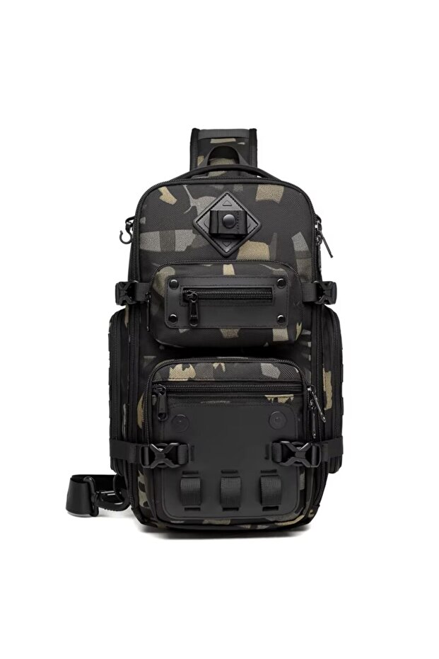 Waterproof Tactical Sling Shoulder Bag, Tripod Holder, 13L EDC Travel Work Bag, Camo, 9585