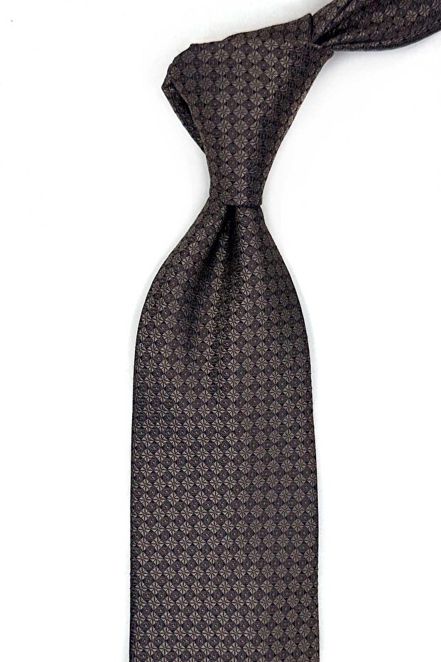 ربطة عنق كلاسيكية بنمط النقاط البنية مع منديل KK13608