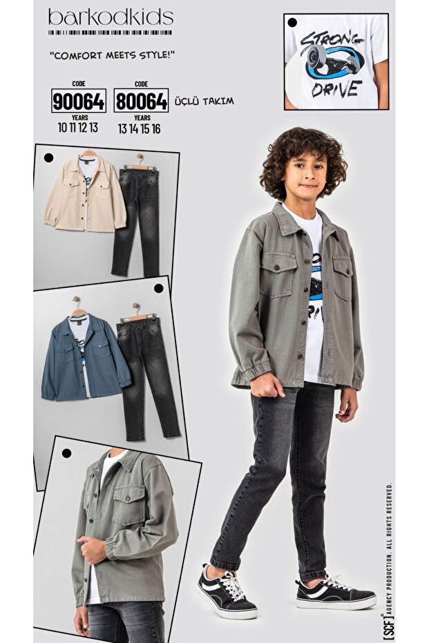 Boys' 3-Piece Set: Denim Jacket, T-Shirt, and Pants