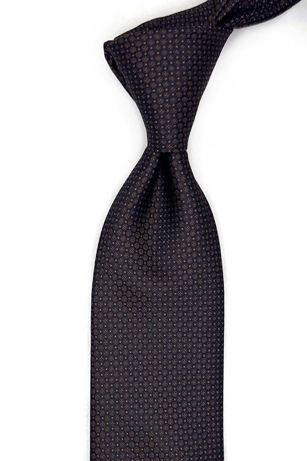 Brown Dot Pattern Classic Tie with Handkerchief Kk13650