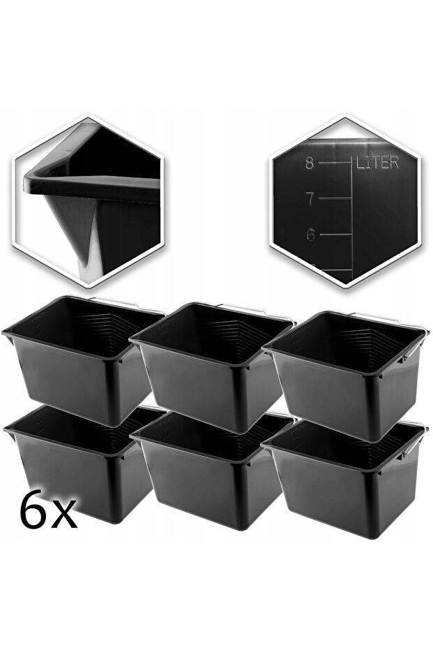Paint Bucket 8 L Rectangular Buckets 6 pcs - 3