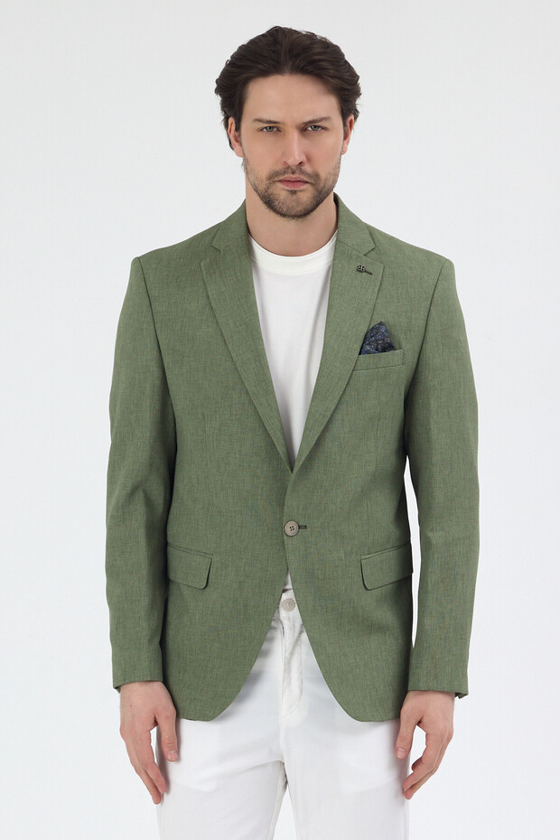 Arunte Men's Green Linen Look Slim Four Seasons Wearable Slim Fit Blazer Jacket