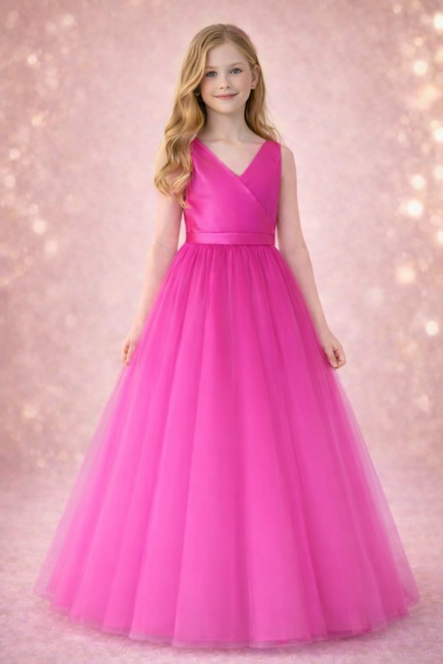 Fuchsia Double-Breasted Wrap Dress Graduation Birthday Special Occasion Dress