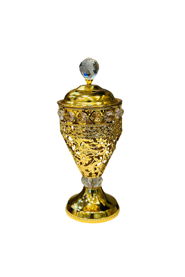 -Luxury Golden Crystal Bakhoor Burner – Decorative Incense Holder