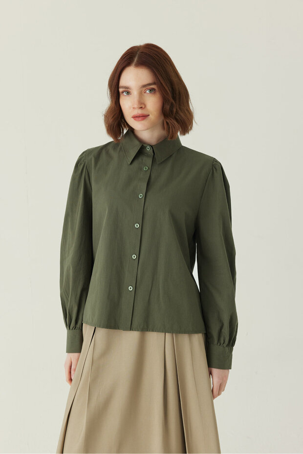 Basic Poplin Gömlek Haki - 2
