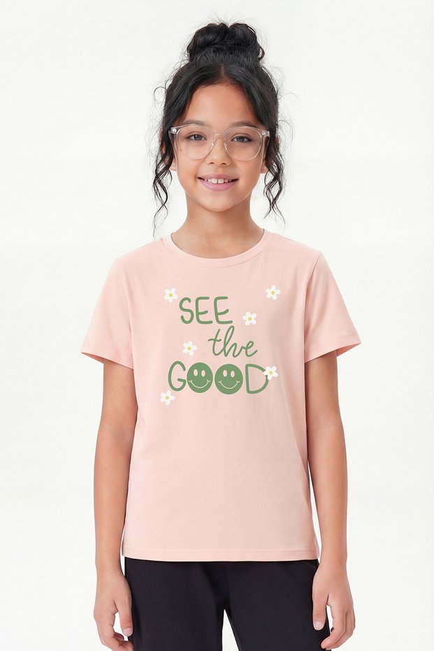 Round Neck Print Detailed Girls' T-Shirt