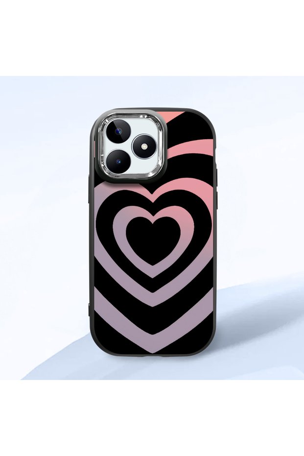 Realme Note 50 Compatible Shock-Absorbing Camera Protected Black Silicone Case Heart Pattern