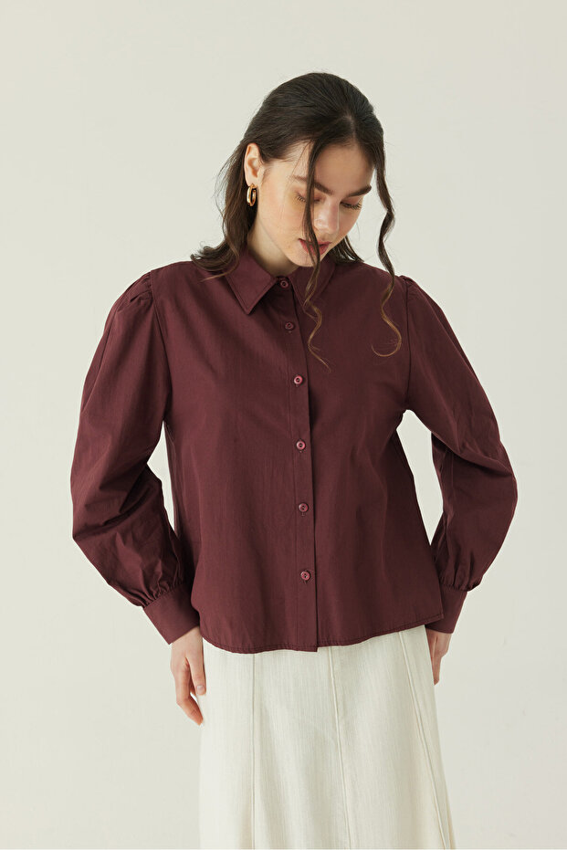 Basic Poplin Gömlek Bordo - 4