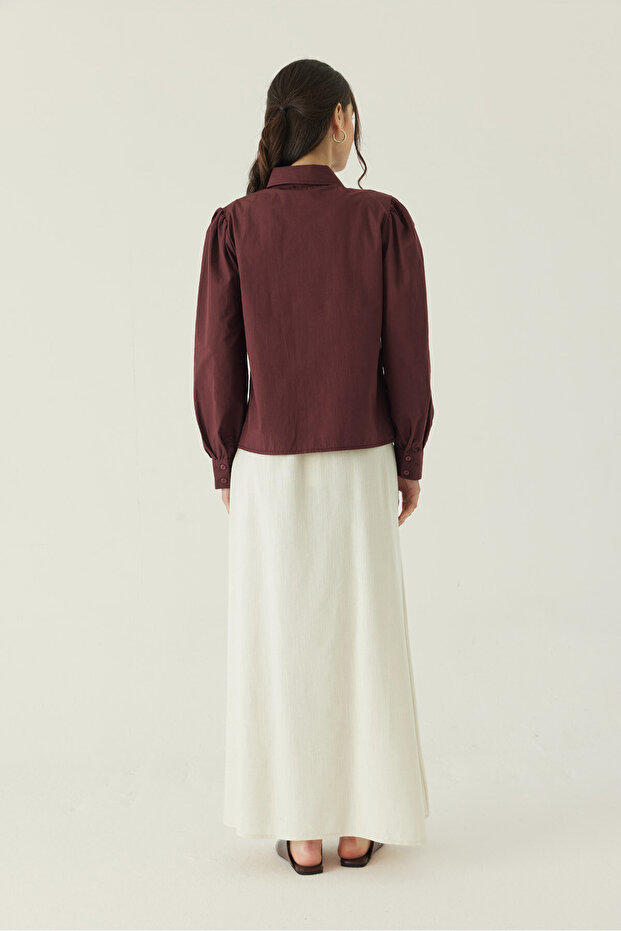 Basic Poplin Gömlek Bordo - 5