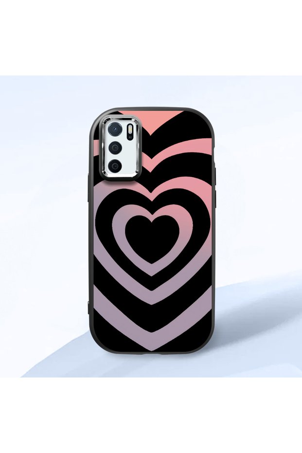 Oppo A55 4g Compatible Shock-Absorbing Camera Protected Black Silicone Case Heart Pattern