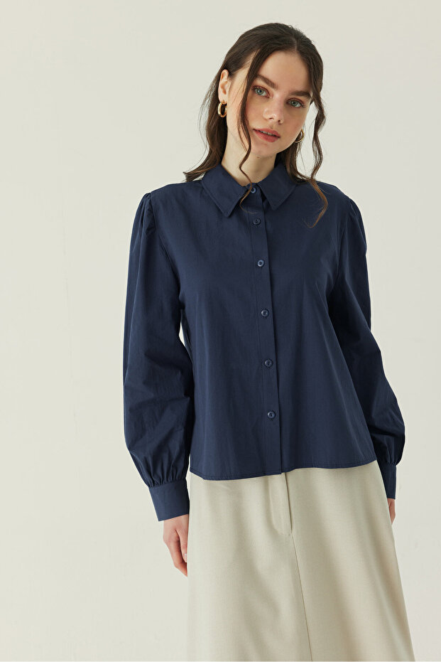 Basic Poplin Gömlek Lacivert - 3