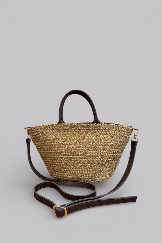 Nerina Genuine Leather Detailed Soft Rope Straw Look Women's Bag–Shoulder and Crisscross Straps Stylish Bag