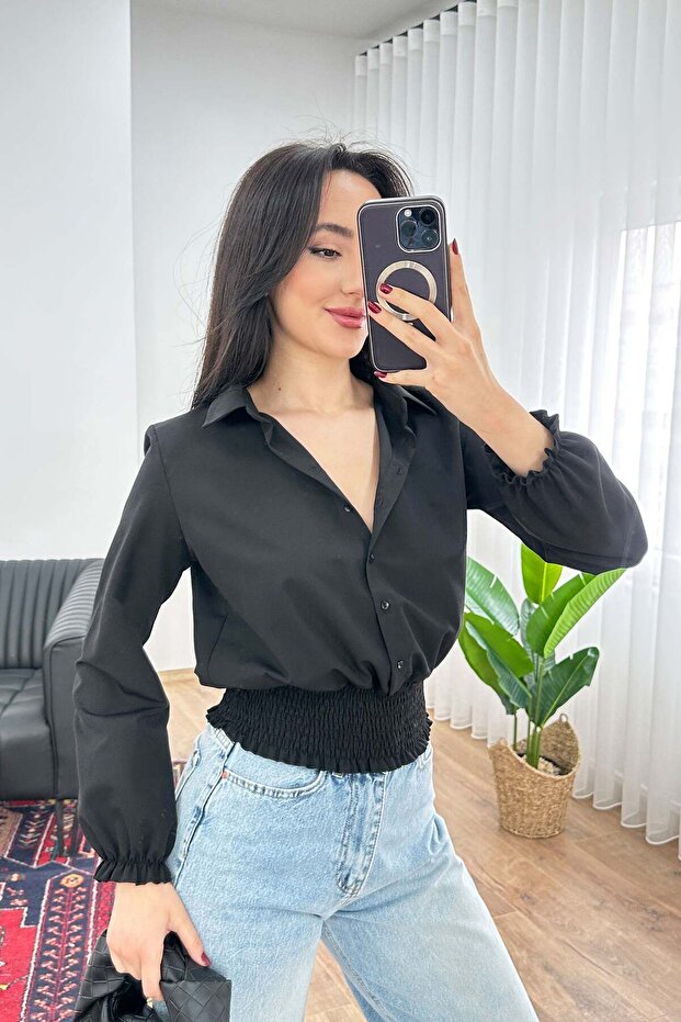Black Shirt with Gipeli Skirt and Buttons