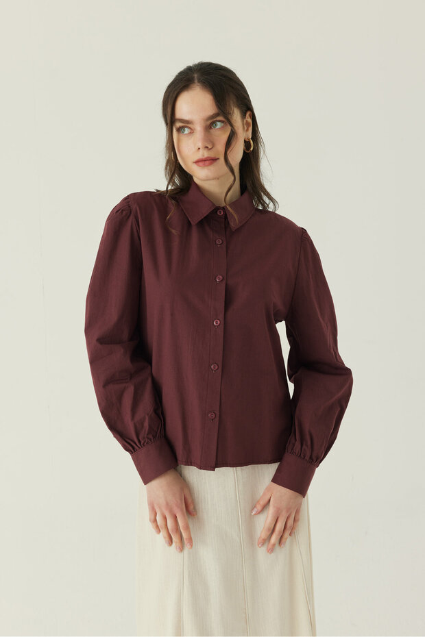 Basic Poplin Gömlek Bordo - 6