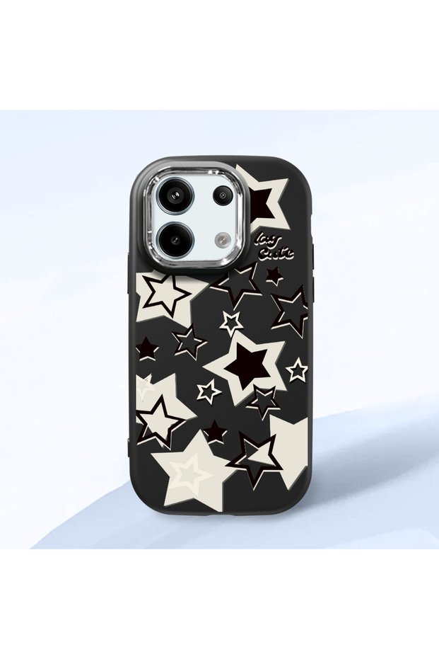 Poco X6 Compatible Shock-Absorbing Camera Protected Black Silicone Case Star Pattern