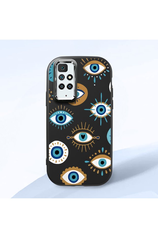 Redmi 10 4g Compatible Shock-Absorbing Camera Protected Black Silicone Case Evil Eye Charm