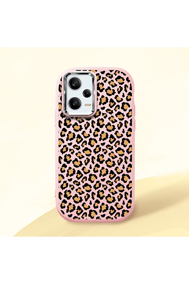 Poco X5 Pro 5g Compatible Shock-Absorbing Camera Protected Pink Silicone Case Leopard Printed I