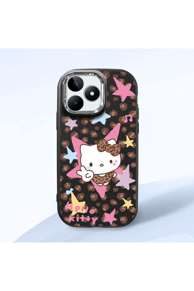 Realme C51/C53 Compatible Shock-Absorbing Camera Protected Black Silicone Case Kitty