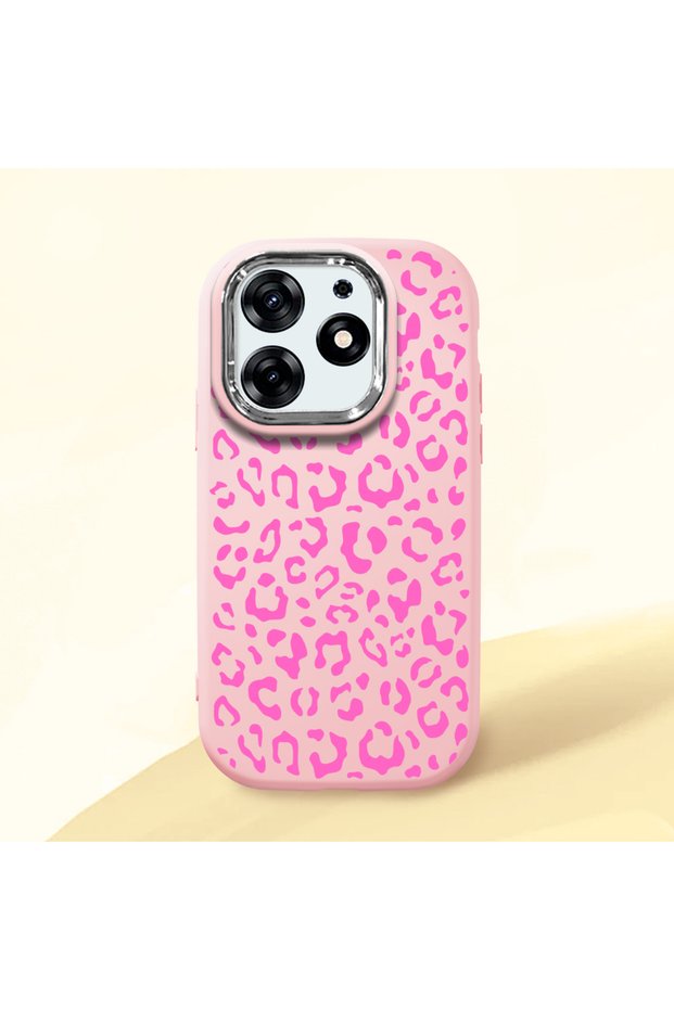 Tecno Spark 10 Pro(Ki7) Compatible Shock-Absorbing Camera Protected Pink Silicone Case Leopard Printed I