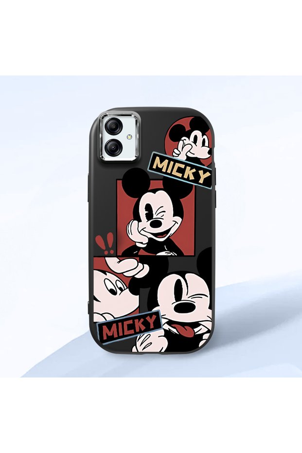 Samsung Galaxy A03 Compatible Shock-Absorbing Camera Protected Black Silicone Case Mickey Patterned