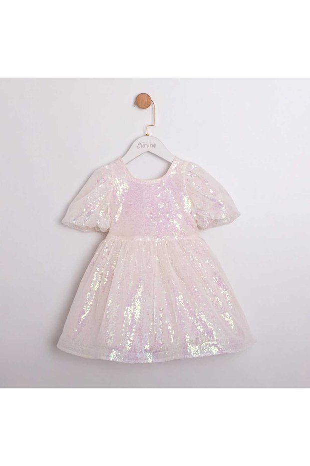 Girl's Sequined Lined Balloon Sleeve Party Dress