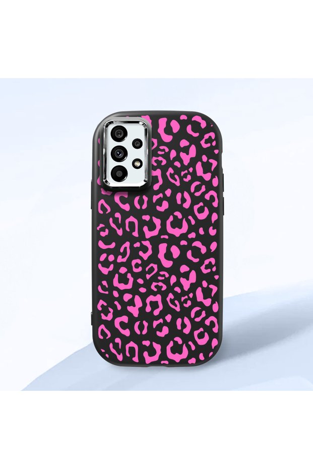 Samsung Galaxy A73 Compatible Shock-Absorbing Camera Protected Black Silicone Case Leopard Printed I