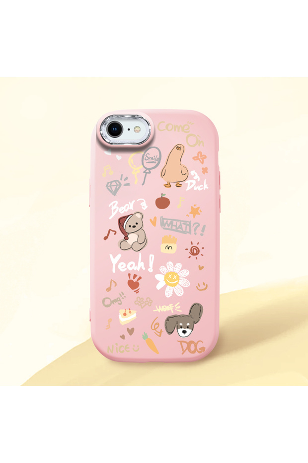 iPhone 7/8/Se 2020 2022 Compatible Shock-Absorbing Camera Protected Pink Silicone Case Stylish Print