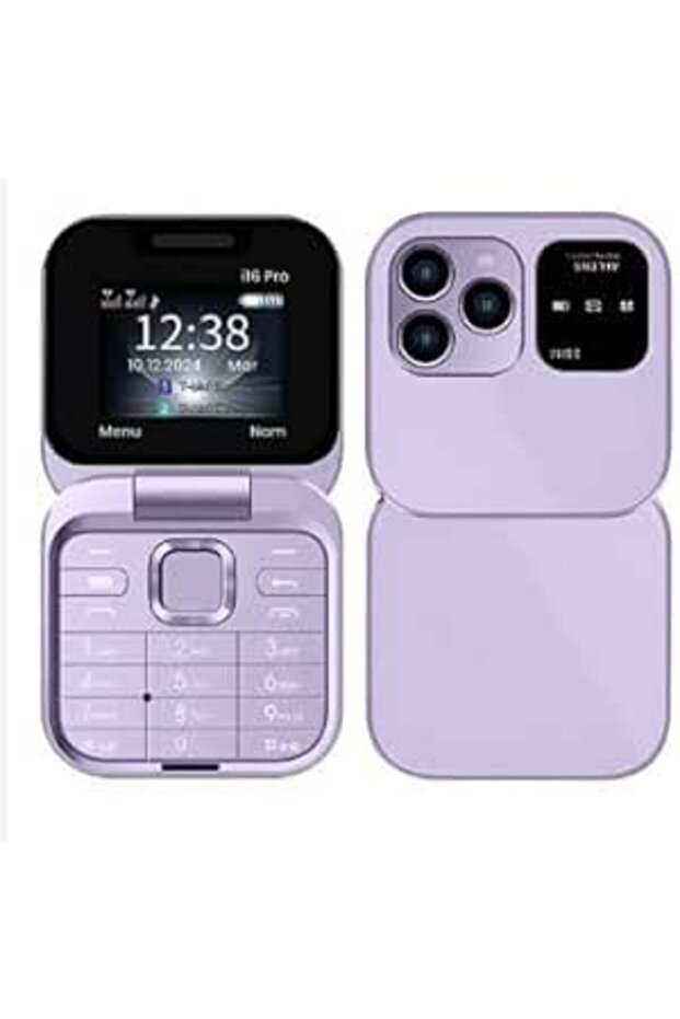 i16 Pro Flip Phone with Triple Camera, 2.4-inch Display, Dual Screen Design(SILVER)