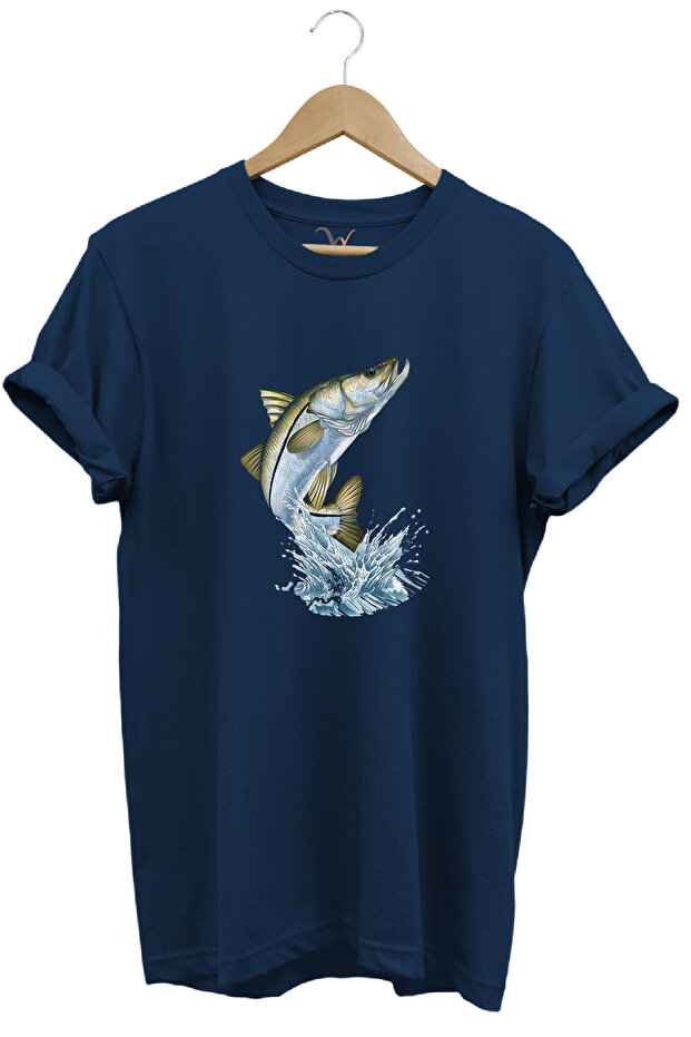 Unisex Fishing Printed Sea Bass Basic Regular Fit T-Shirt