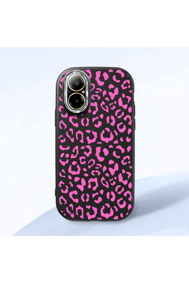 Realme C67 4g Compatible Shock-Absorbing Camera Protected Black Silicone Case Leopard Printed I