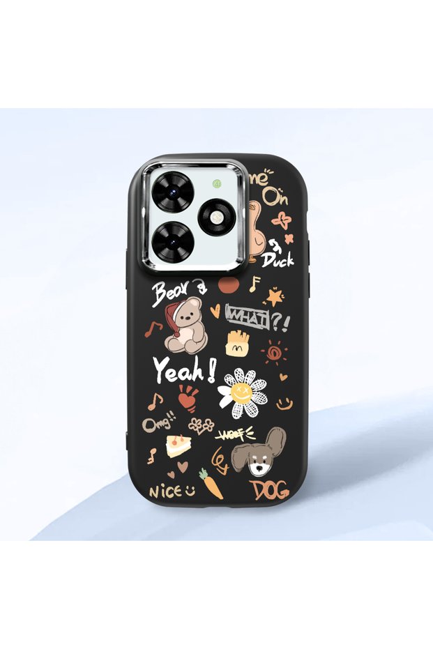 Infinix Smart 8/8 Pro Compatible Shock-Absorbing Camera Protected Black Silicone Case Stylish Printing