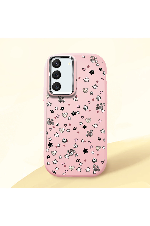 Pink Silicone Case Heart Pattern with Shock-Absorbing Camera Protections Compatible with Samsung Galaxy S22