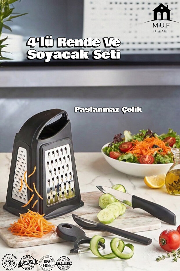 Qlux Ideas 4 Piece Professional Steel Kitchen Set Grater, Vegetable Knife, Slasher and Side Peeler Bpa Free