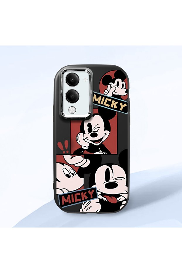 Vivo Y19S Gt Compatible Shock-Absorbing Camera Protected Black Silicone Case Mickey Patterned