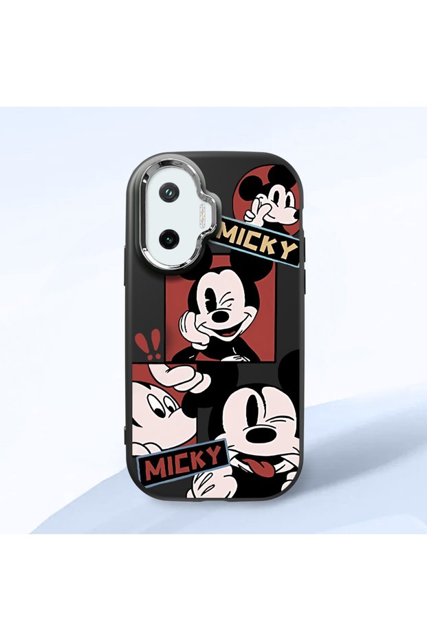 Poco F7 Compatible Shock-Absorbing Camera Protected Black Silicone Case Mickey Patterned