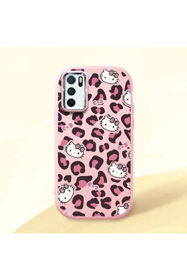 Oppo A55 4g Compatible Shock-Absorbing Camera Protected Pink Silicone Case Kitty
