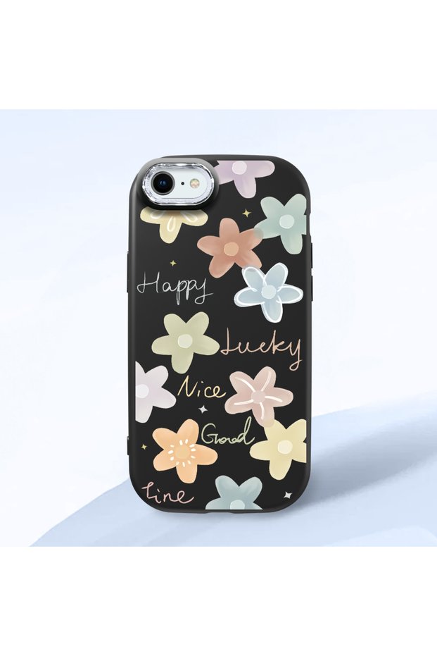 Black Silicone Case with Shock-Absorbing Camera Protections Compatible with iPhone 7/8/Se 2020 2022 Floral Print
