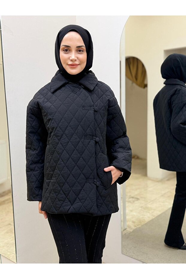 Buttoned Quilted Coat - 5