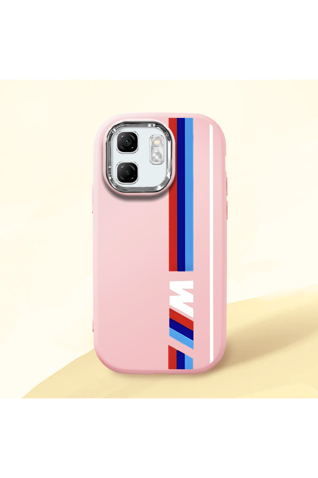 حافظة سيليكون وردية متوافقة مع هاتف Infinix Smart 9 مزودة بـ ماصّ للصدمات كاميرات واقية BMW منقوش